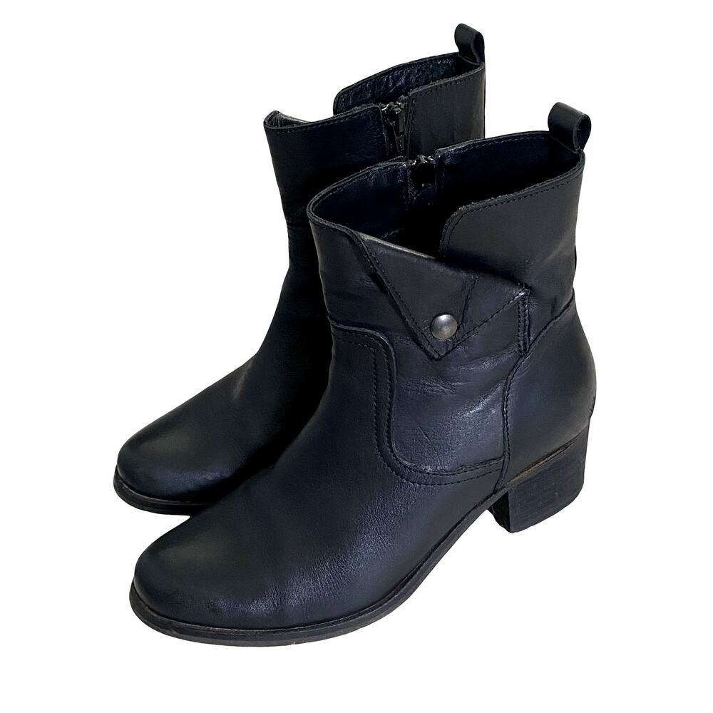 Cumbia Black Leather Ankle Boots Women's Block Heel Western Style Size EU 38
